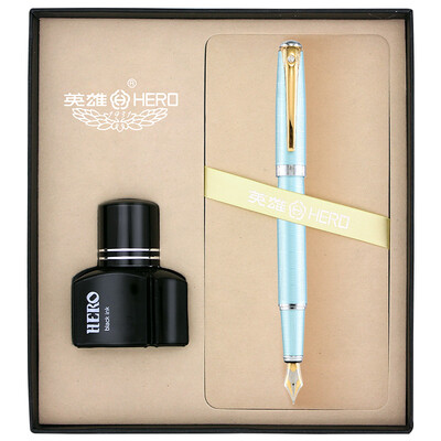 

Hero HERO 9312 threaded gold clip drill gold pen Ming tip pen blue