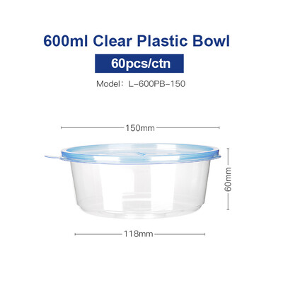 

OTOR Salad Bowl with Lid Take Away Plastic Food Container Clear Plastic Bowl Box for Fast Food Bento Microwaveable 150mm 60pcs