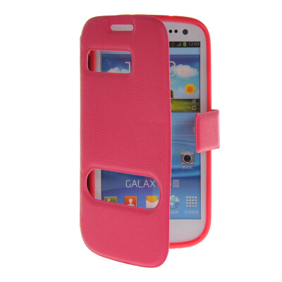 

MOONCASE View Window Leather Side Flip Pouch Stand Shell Back Case Cover for Samsung Galaxy S3 I9300 Hot pink