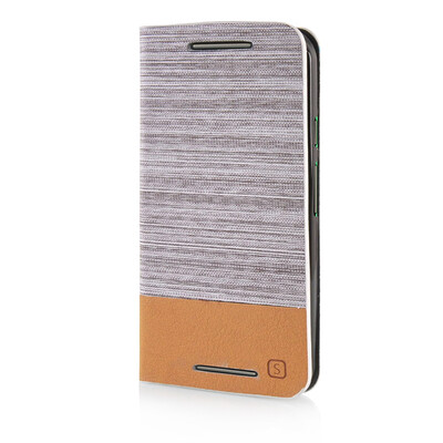 

MOONCASE Canvas Design Leather Side Flip Wallet Pouch Stand Shell Back ЧЕХОЛ ДЛЯ Motorola Moto G2 Light Brown