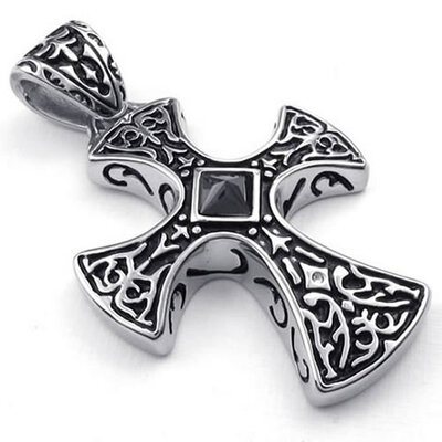 

Hpolw NEW Fashion Stainless Steel Casting Black Cross CZ Pendant Black Crystal Necklace with 18-26 inch Chain