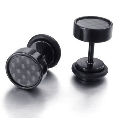 

Hpolw Mens Stainless Steel Carbon Fiber Stud Earrings, 8mm, Black