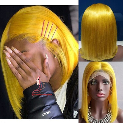 

Yellow bob wig For Black Women Natural Color Brazilian Human Hair Wigs Silk Straight Human Hair lace front Wigs With Baby Hair