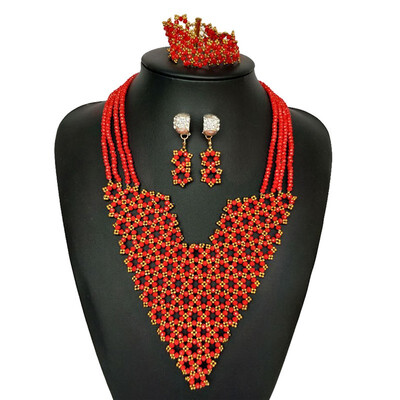 

Red Skirt Bridal Wedding Necklace African Beaded Jewelry Nigerian Women Clothing Jewelry Set African Beads Jewelry Sets