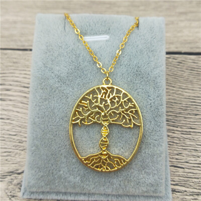 

New 2018 Trendy bioscience Molecule Necklace Gold Color Silver Color Tree of life with a DNA Pendant Necklace Women steampunk