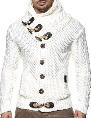 

Mens Pure Color Front Button Knitted Coat