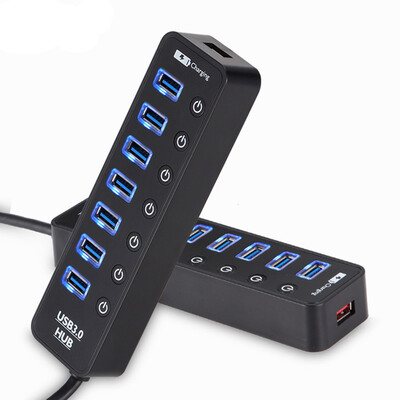 

7-портовый USB 3.0 концентратор Super Speed до 5 Гбит Подключите & Play с Интеллектуальный зарядки порт и ВКЛ / ВЫКЛ Переключение черный