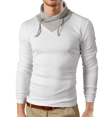 

Mens Fashion Long Sleeve T-shirt Dress Color Stitching Collar Unique Sling Design Casual T Shirt