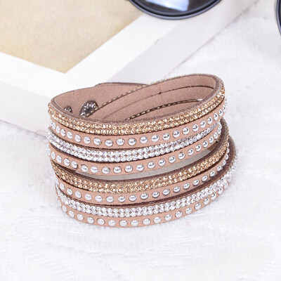 

MyMei Crystals 2 wrap Layers Around PU Leather Adjustable Bracelet New Fashion