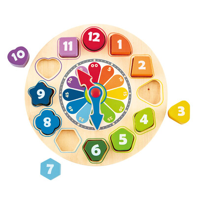 

Germany Hape building blocks clock E8043 wooden bell model children's toys 2 years old baby puzzle early teaching and disassembly
