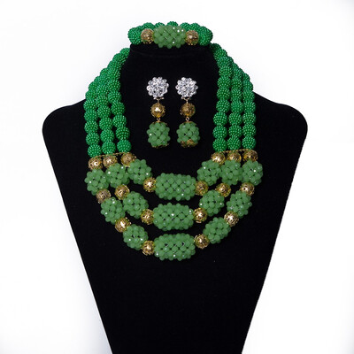

New listing Crystal Handmade Beaded Nigerian Wedding Bridal Necklace African Clothing Jewelry African Beads Jewelry Set Green