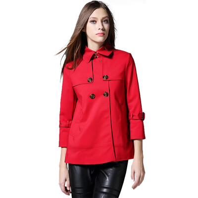 

2018 Autumn Spring Women Loose Coat Solid Cotton Turn-down Collar Women Slim Double-breasted Outerwear Coats Winter Large Size