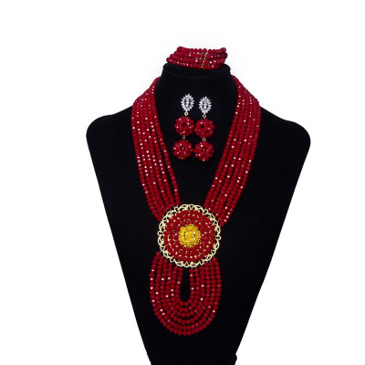 

Unique Yellow Layered Crystal Beads Necklace Dubai Flower Jewelry African Wedding Beads For Women Nigerian Bridal Jewelry Set