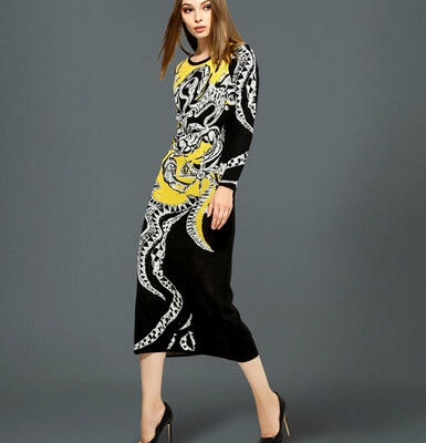 

Lovaru ™2015 new winter women's long-sleeved floral knit dress catwalk dress boutique sweater Europe