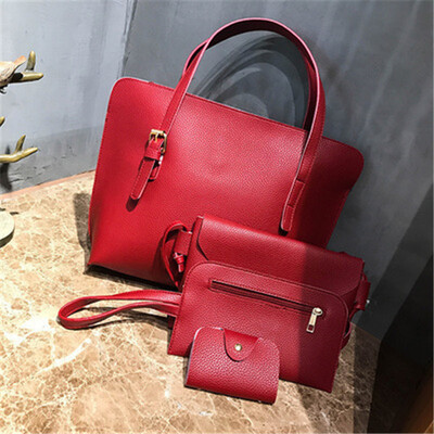 

4 Pcs Womens Fashion Handbags Solid Color Portable Vintage Shoulder Bags