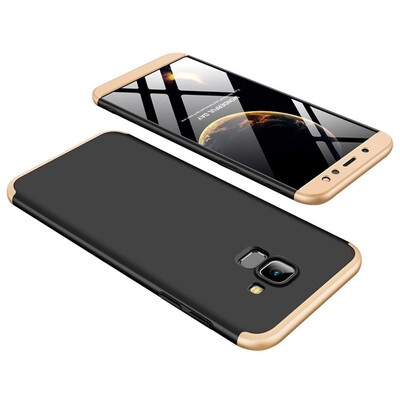 

MOONCASE Three-parts structure design Full Protection Hard Plastic Combination Case for Samsung Galaxy A6 2018 Black Gold