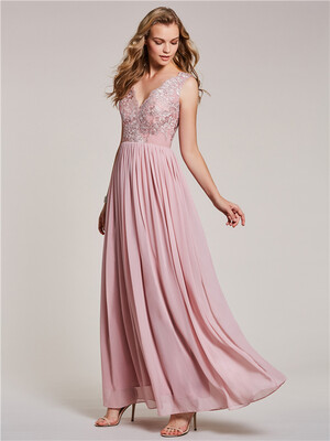 

CAZDZY V Neck Lace Appliques A Line Evening Dress