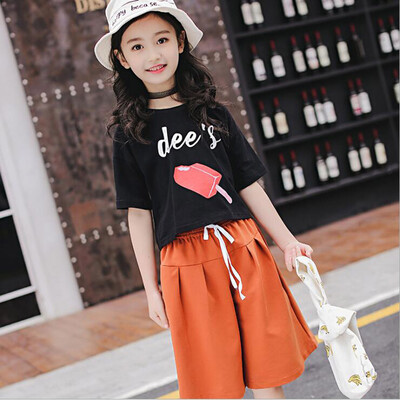 

New Summer Girls Cotton Short Sleeve T-shirt Loose Pants Sets For 3-14 Years Old