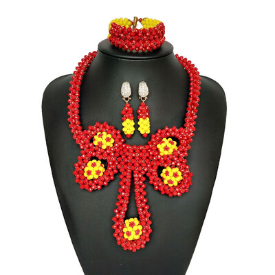 

Wedding African Beads Jewelry Set Handmade Red Imitation Coral Fashion Women Necklace Nigerian Bridal Beads Costume Jewelry Sets