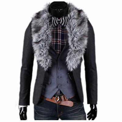 

Zogaa New Mens Suit Fur Collar Slim Casual