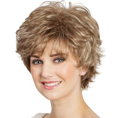 

QianBaiHui Bob Wigs for White Women Brown Mixed Blonde Short Curly Wigs Heat Resistant Synthetic Hair Fashion Wigs with Wig Cap