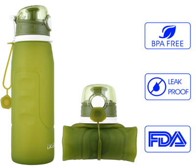 

iKiKin Collapsible Bottle Silicone Leak Proof BPA Free Portable Lightweight Water Bottle 1000ML 35fl OZ