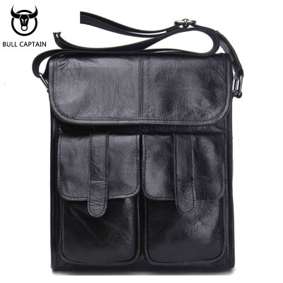 

BULL CAPTAIN Retro Genuine Leather Shoulder bag men Crossbody Bags Small famous Brand Designer Male Messenger Bags