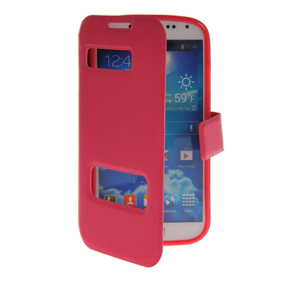 

MOONCASE View Window Leather Side Flip Pouch Stand Shell Back Case Cover for Samsung Galaxy S4 I9500 Hot pink