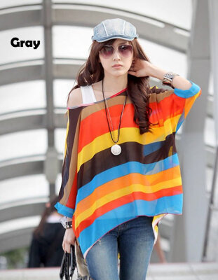 

Women's Batwing Sleeve Zigzag Stripe Loose Top Shirt