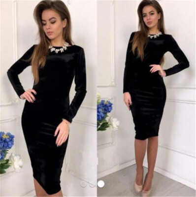 

Womens Velvet Bandage Long Sleeve Evening Party Dress Cocktail Party Dress