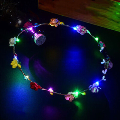 

Wedding Xmas Party Women Girls LED Light Up Flower Headband Hair Wreath Garland