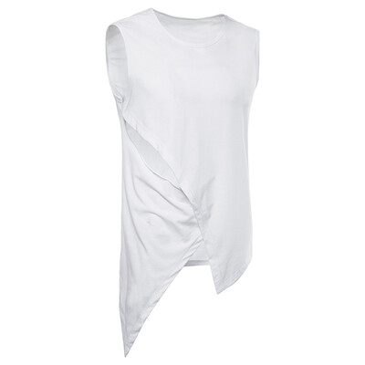 

Mens Fashion Sleeveless T-Shirt Classic Round Neck Casual T-Shirt Hem Irregular Stitching Sports T-Shirt