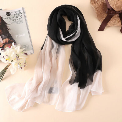 

Летние тропические полосы Guttavalli Silk Long Shawl Women Sunscreen Smooth Scarf Solid Skinny Wraps