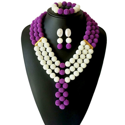 

New Style 3 Color Bridal Costume Jewelry African Beads Jewelry Sets Nigerian Coral Big Balls Wedding Jewelry Set For Women