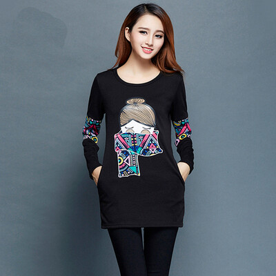 

Big yards plus thick velvet long sections bottoming shirt embroidered long-sleeved T shirt printing equipment