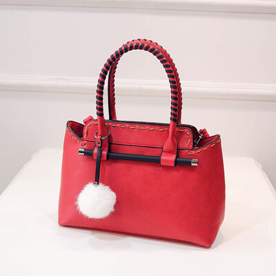 

Women leather handbags fashion hand-wear rope handbag high quality ladies tote bags lovely fur ball ornaments shoulder bag wave packet