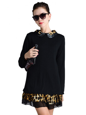 

Leopard Print Polo Neck Black Plus Size Dress