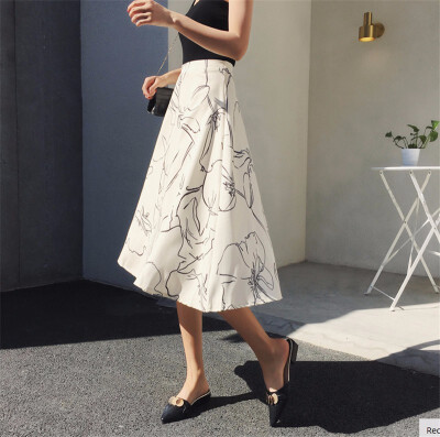 

White High Waist Print Skirts Women Elegant Sweet Bohemian Skirts Party Ladies Faldas Mujer Saias