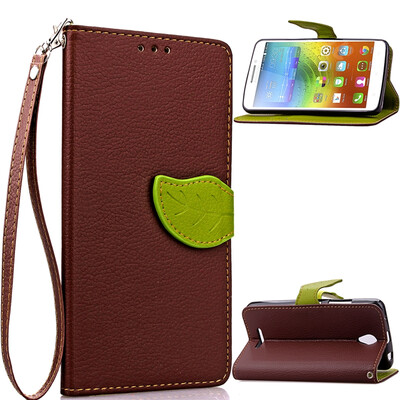 

MOONCASE [Leaves Magnetic] Wrist Strap Flip PU Leather Wallet Card Pouch Bracket Stand Back Case Cover for Lenovo A5000