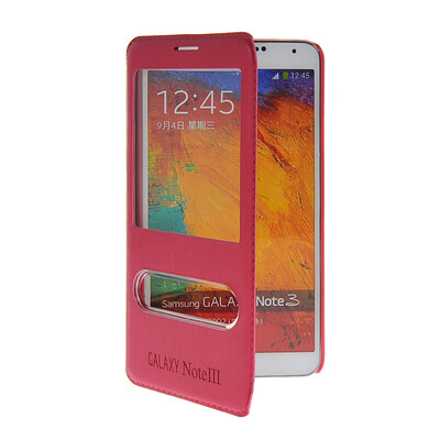 

MOONCASE View Window Leather Side Flip Pouch Stand Shell Back Case Cover for Samsung Galaxy Note 3 N9000 Hot pink