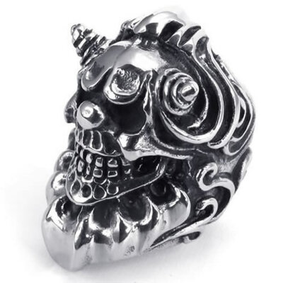 

Hpolw Heavy Large Vintage Stainless Steel Gothic Skull Biker Mens Ring Silver