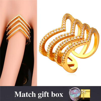 

U7 Rings for Women 2016 Jewelry 18K gold / Platinum Plated Zirconia of a Multilayer Crystal Cocktail Ring Adjustable