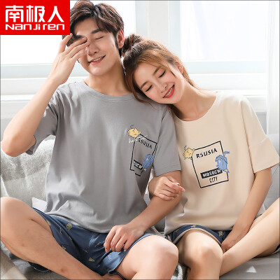 

Antarctic pajamas mens cotton short-sleeved shorts couple pajamas womens summer thin section casual sets of home service suits mens light gray