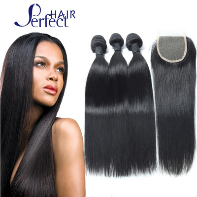 

Brazilian Virgin Hair Straight 3 Bundles With Closure Free Middle Three Part Human Hair Bundles with Closure 4 Pcs lot