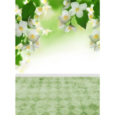 

White Flower Green Leaf Photo Backdrop 57FT Vinyl Fabric Cloth Digital Printing Photo Background s-603