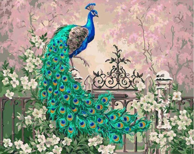

Beautiful Animals Oil Painting Diy Oil Painting Paint by Numbers Kit for Adults - Blue Peacock