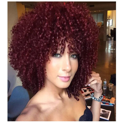 

QianBaiHui Short Kinky Curly Red Wig for Black Women Synthetic Full Wig Kinky Red Hair Wigs Fashion Full Wigs with Free Wig Cap