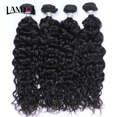 

9A Malaysian Virgin Hair Water Wave 100 Human Hair Weaves 4 Bundles Wet And Wavy Curly Natural Black Color Remy Hair Extensions