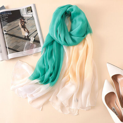 

Guttavalli Summer Tropical Stripes Silk Long Shawl Women Sunscreen Smooth Scarf Solid Skinny Wraps