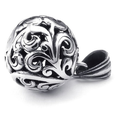 

Hpolw Womens Stainless Steel Black&silver Hollow Out Flower Ball Pendant Necklace18-26 inch Chain